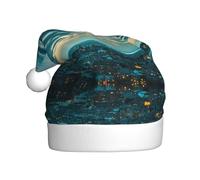 CHANGLEI The Dusk View Of City Chapeau de Noël pour adulte avec pompon, imprimé sur toute la surface, chapeau de Père Noël festif pour fête de Noël, Nouvel An, polyester doux et moelleux