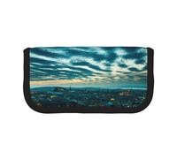 CHANGLEI The Dusk View of City Trousse à crayons en toile robuste avec motif imprimé complet, double fermeture éclair, bordure noire contrastée, organiseur multi-usage, Noir , Taille unique