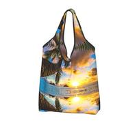 CHANGLEI Tropical Beach Sac de courses pliable réutilisable avec impression intégrale, imperméable, pochette de transport compacte, peut contenir 22,7 kg, respectueux de l'environnement, lavable en