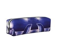 CHANGLEI Trousse à crayons bleue en cuir avec motif imprimé de vie marine et compacte, blanc, Taille unique, Organiseur de sac