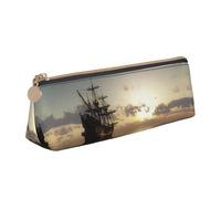 CHANGLEI Trousse à crayons en cuir avec motif « Ship in the Lake Sunset » pour filles et garçons, trousse à crayons légère et imprimée personnalisée, blanc, Taille unique, Organiseur de sac