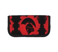 CHANGLEI Trousse à crayons en toile robuste avec motif imprimé Spartan Warrior, double fermeture éclair, bordure noire contrastée, organiseur multi-usage