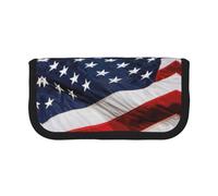 CHANGLEI Trousse à crayons en toile robuste avec motif imprimé sur le thème du drapeau américain, double fermeture éclair, bordure noire, organiseur multi-usage, Noir , Taille unique, Organiseur de