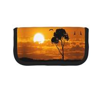 CHANGLEI Trousse à crayons en toile robuste avec motif imprimé sur l'herbe africaine, double fermeture éclair, bordure noire contrastée, organiseur multi-usage, Noir , Taille unique, Organiseur de sac