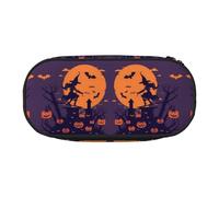 CHANGLEI Trousse à crayons Halloween sorcière volante à double fermeture éclair avec 4 emplacements pour stylos et poche en maille, imprimé léger et durable en polyester pour l'école, le bureau ou