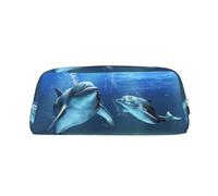 CHANGLEI Trousse à crayons personnalisée en cuir avec motif dauphins dans la mer pour filles et garçons, trousse à crayons légère imprimée, Argenté., Taille unique, Organiseur de sac