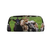CHANGLEI Trousse à crayons personnalisée en cuir avec motif vache prairie pour filles et garçons, trousse à crayons légère imprimée, doré, Taille unique, Organiseur de sac