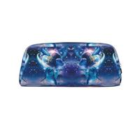 CHANGLEI Trousse à crayons personnalisée en cuir pour filles et garçons, motif dauphins galaxie, Argenté., Taille unique, Organiseur de sac