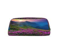 CHANGLEI Trousse à crayons personnalisée en cuir pour filles et garçons, motif fleurs violettes, prairie, montagne, papeterie, Argenté., Taille unique, Organiseur de sac