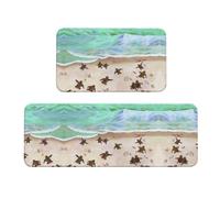 CHANGLEI Turtle Beach Lot de 2 tapis de cuisine en velours doux, absorbants, antidérapants, résistants à l'eau (imprimé intégral)