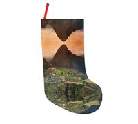 CHANGLEI Village On The Top Of The Hill Grande chaussette de Noël personnalisée en polyester de 45,7 cm avec boucle de suspension pour cheminée ou cheminée