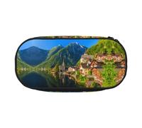 CHANGLEI Village Scenic Trousse à crayons à double fermeture éclair avec 4 emplacements pour stylos et poche en maille, légère et durable pour l'école, le bureau ou le maquillage