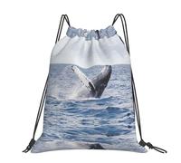 CHANGLEI Whale Above Sea Water Grand sac à dos décontracté avec cordon de serrage avec impression, polyester résistant à l'eau, léger et durable, dos contrasté noir pour la gym, le yoga, les voyages
