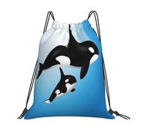 CHANGLEI Whale Grand sac à dos décontracté avec cordon de serrage avec impression, polyester résistant à l'eau, léger et durable, dos contrasté noir pour la gym, le yoga, les voyages