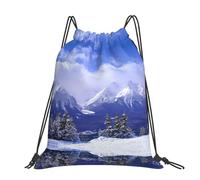 CHANGLEI White Mountain View Grand sac à dos décontracté avec cordon de serrage imprimé, polyester résistant à l'eau, léger et durable, dos contrasté noir pour la gym, le yoga, les voyages