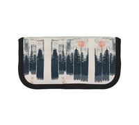 CHANGLEI Wilderness Fox Art Trousse à crayons en toile robuste avec motif imprimé complet, double fermeture éclair, bordure noire, organiseur multi-usage