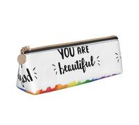 CHANGLEI You are Beautiful Jolie trousse à crayons en cuir pour filles et garçons, imprimé personnalisé léger, blanc, Taille unique, Organiseur de sac