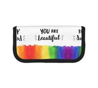 CHANGLEI You are Beautiful Robuste Canvas Pencil Case with Full Print Design,Double Zip Closure Black Border Contrasting,Multi-Usages Organizer