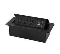 CHANGLKJ Prise De Bureau Escamotable, Encastrable pour Plan De Travail, avec 3 Prises Secteur Et 2 Ports USB, Matériau Isolant Ignifugé, Système À Ressort Amorti, pour Bureau, Plan De Travail