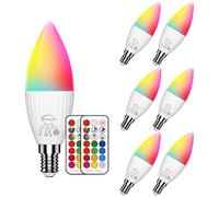 ChangM Ampoules LED E14 RGB, Ampoule LED en Forme de Bougie, 5 W (Remplace 40 W), Led Couleur Changement de Couleur Dimmable, Blanc Chaud 2700K, Avec Télécommande, Lot de 6