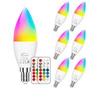 ChangM Ampoules LED E14 RGB, Ampoule LED en Forme de Bougie, 5 W (Remplace 40 W), Led Couleur Changement de Couleur Dimmable, Blanc Froid 5700 K, Avec Télécommande, Lot de 6