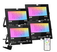 ChangM Lot de 4 projecteurs LED RVB 30 W - Contrôle par application Bluetooth - 16 millions de couleurs - Projecteur extérieur intelligent IP66 - Étanche - Éclairage d'ambiance de jardin