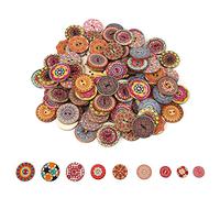 Changor 100 Boutons en Bois pour la Couture, Boutons Vintage à Motifs Mixtes, Ronds Décoratifs de 25 Mm avec 2 Trous pour les Accessoires de Veste de Vêtements Artisanaux