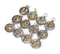 Changor Pendentifs Constellations Ronds en Acier Inoxydable, Fournitures de Bijoux pour Bracelets, Colliers, Porte-clés, 12 Pièces