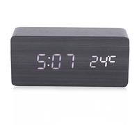 Changor Réveil Numérique LED élégant, Rectangulaire Noir, Heure, Date, Température, Commande Vocale pour Chambre à Coucher et Bureau, 15,1x6,8x3,9 Cm