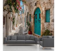 CHANGPHG Papier peint mural intissé de ville italienne, paysage de fleurs de rue de Toscane, décoration murale panoramique 390x260 cm(Tan,315x215cm)