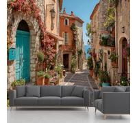 CHANGPHG Papier peint mural intissé de ville italienne, paysage de fleurs de rue de Toscane, décoration murale panoramique 390x260 cm(Sand Brown,400x280cm)