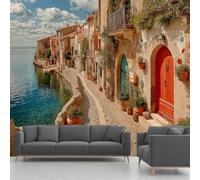 CHANGPHG Papier peint mural intissé de ville italienne, paysage de fleurs de rue de Toscane, décoration murale panoramique 390x260 cm(Light Tan,300x210cm)