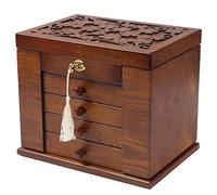 Changsuo Boîte à bijoux en bois pour femme - Boîte de rangement en bois massif avec serrure à combinaison pour bijoux, montres, colliers, bagues (marron foncé)