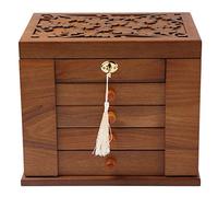 Changsuo Boîte à bijoux en bois pour femme - Organiseur en bois massif avec serrure à combinaison pour bijoux, colliers, bagues - Boîte de rangement de style vintage avec miroir (cerise)