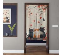 ChangTsing Rideau de Porte Japonais Noren 65 x 90 cm Coton et Lin Japonais RéTro Rideau de Porte Chaton Mignon - 7 pour Cuisine, Chambre, Salle de Bain