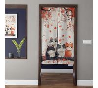 ChangTsing Rideau de Porte Japonais Noren 80 x 90 cm Coton et Lin Japonais RéTro Rideau de Porte Chaton Mignon - 8 pour Cuisine, Chambre, Salle de Bain