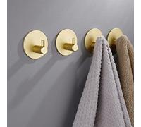 ChangWanna Crochet Adhesif Mural 3M - 4 Pièces Crochet Adhésif Rond Dorés, Accroche Torchon Cuisine Inoxydable, Patere Salle de Bain Autocollant, Porte Torchon Cuisine Sans Percage pour Muraux/Douche