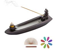 ChangWanna Porte Encens Cascade Grenouille - Bateau Brûleur Encens Baton avec 12 Encens Cone & 45 Agarwood Bâtonnets D'encens pour Accessoire de Zen Decoration Salon Fontaine interieur Yoga Meditation