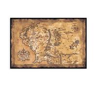 CHANGX Le Hobbit Le Seigneur des Anneaux Affiche du film Carte de la Terre du Milieu Édition limitée Sépia foncé Poster sur toile pour décoration murale moderne salon ou chambre à coucher 61 x 91,4 cm