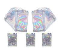 Changyeah Lot de 100 sachets en mylar refermables - 10 × 7 cm - Sacs holographiques - Avec fermeture éclair - Pour ranger des cadeaux, des bijoux