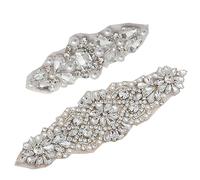 Changyeah Lot de 2 appliques avec strass pour vêtements en alliage, écusson thermocollant avec strass en verre argenté, à appliquer avec fer, ceinture de mariage
