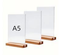 Changyeah Lot de 3 présentoirs de table A5 - En forme de L - En acrylique - Avec pied en bois - Pour mariage, restaurant, bureau, café, cadre photo (A5)