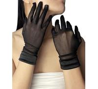 changyexi Gants noirs en dentelle transparente, costume d'opéra court en tulle avec design en maille et satin pour événements formels, accessoires de robe de soirée des années 1920 pour femme, noir,