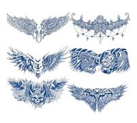 CHANGYUE 6pcs Tatouages semi-permanents Ailes Tatouages Tatouos Animaux Série imperméable Faux Autocollants Totem Wing pour hommes et femmes