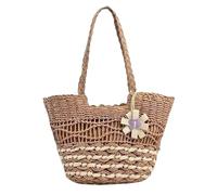 CHANGYUE Sacs à bandoulière en rotin pour femmes, grande capacité, sac à main de plage d'été avec pendentif fleur, sac à main Boho pour les voyages, le shopping, le travail, usage quotidien (Khaki)