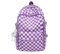 CHANGYUE Sacs scolaires Kawaii Backpack pour garçons de filles, sac à dos à damier, grand sac d'école japonais avec pendentif pour adolescents (violet)