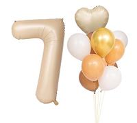 CHANGZHONG Ballons 7 Anniversaire Caramel Marron Clair Ballon en Aluminium Chiffre Ballon 7 avec 8 Ballons en Latex et un Ballon Coeur Géant Chiffre Fête Mariage Anniversaire Enfant