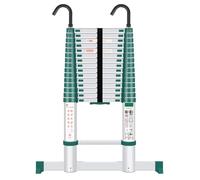 Chanjarhill Échelle Télescopique Pliante en Aluminium 4,7m Vert | Haute Résistance Echelle Extensible, Stabilisateur Triangulaire, Antidérapante, Professionnelle, Extérieur Toit et Domestique