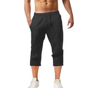 Chanpning 2025 Short Lin et Bermuda Homme 3/4 Long D'Été Léger Couleur Unie avec Taille Élastique Respirant Coupe Ample Pantalon Court de Loisirs avec Poches Shorts pour Plage