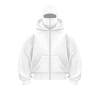 Chanpning Balaclava Sweat à Capuche pour Homme avec Fermeture éclair, Sweat à zippé avec Cagoule, Veste de survêtement Ninja Oversize Masque Sweatshirt avec Double Capuche, Coupe-Vent Y2K